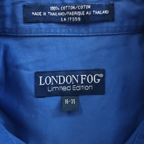 London Fog Mens Long Sleeve Dress Shirt Solid Blue Size16 Pocket Point Collar - Picture 5 of 10